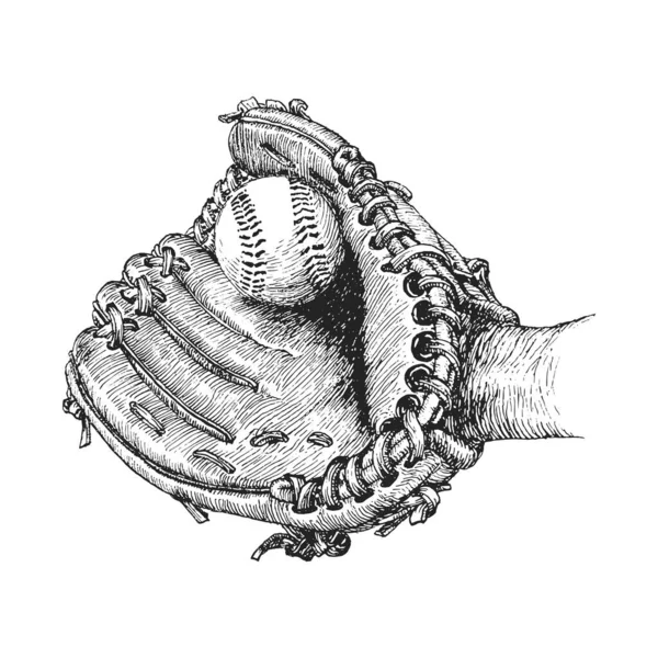 Honkbal Handschoen Met Bal Met Hand Getekend Illustratie Vector — Stockvector