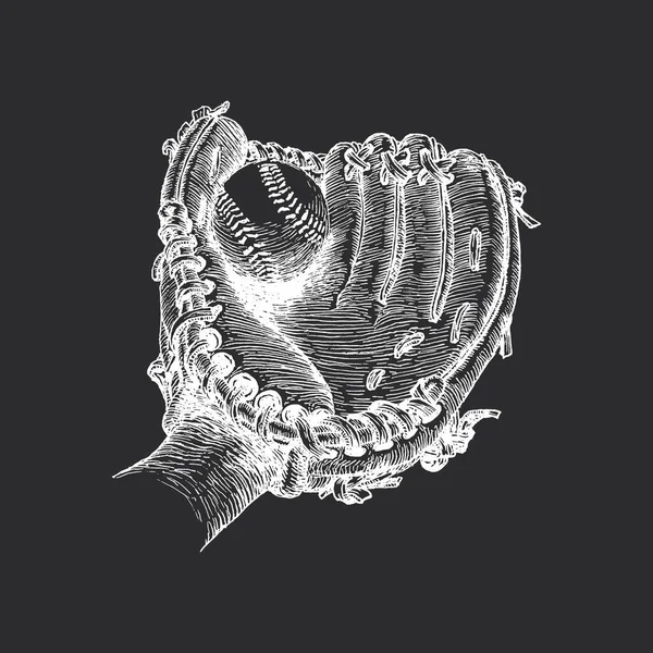 キャッチャーミット ベクトルのスケッチ ボール付きの野球グローブ 手描きイラスト — ストックベクタ