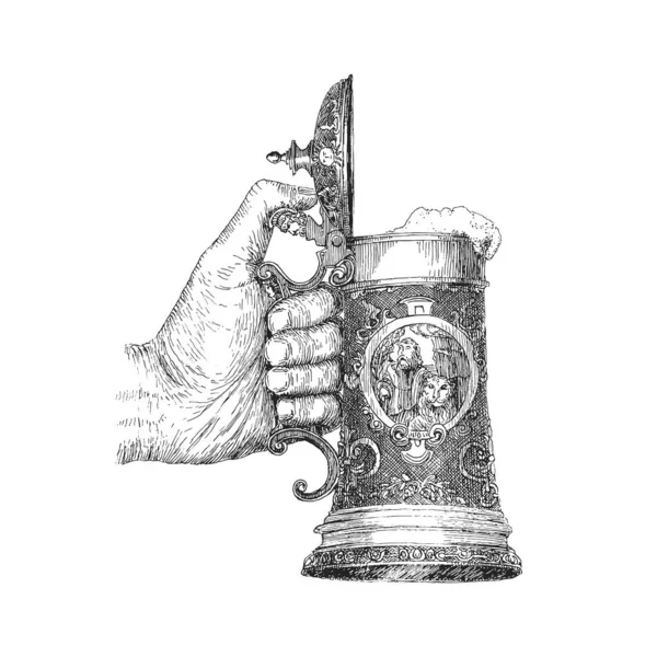 Tasse Bière Illustration Dessinée Main Dans Vecteur Symbole Fête Bière Graphismes Vectoriels