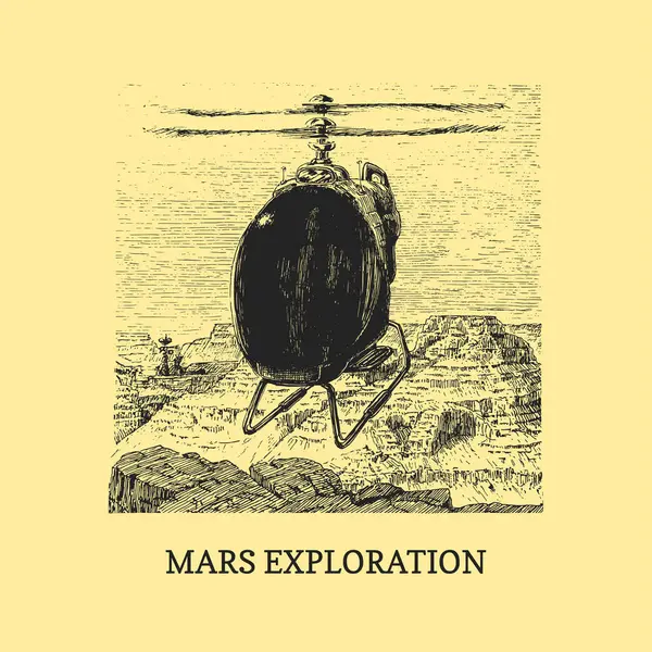 Exploración Marte Póster Ciencia Inspiracional Boceto Paisaje Marciano Estilo Futurista Ilustraciones de stock libres de derechos