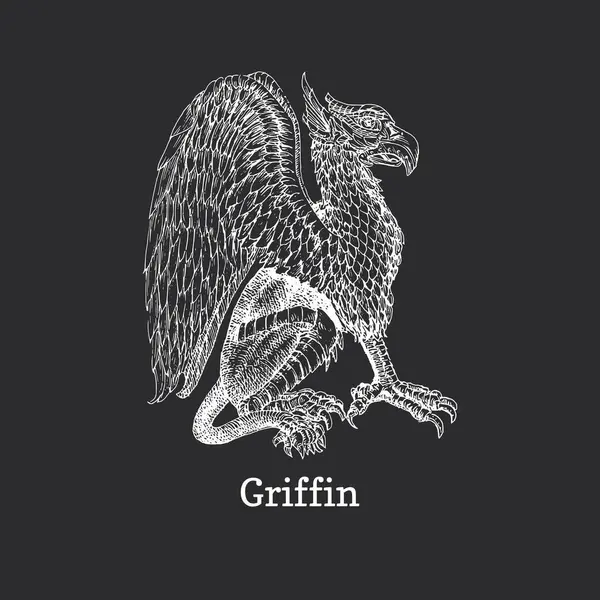 Griffin Ilustración Vectorial Estilo Grabado Boceto Dibujado Criatura Mística Gryphon Gráficos vectoriales