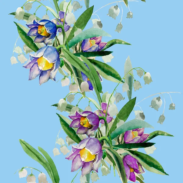 Bouquet Spring Flowers Snowdrops Watercolor Image White Color Background — Stock Photo, Image