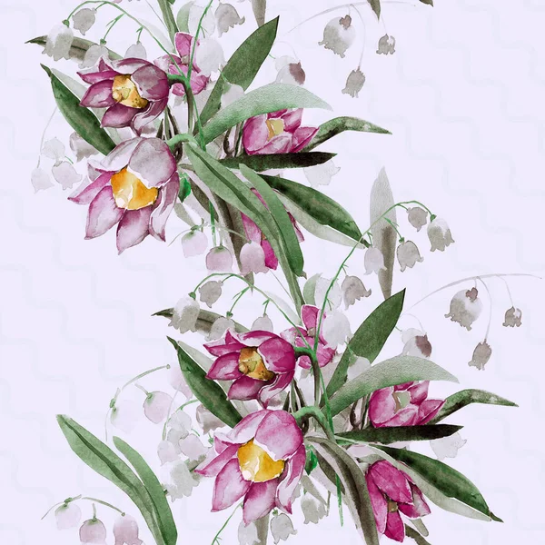 Bukiet Wiosennych Kwiatów Krople Śniegu Akwarela Obraz Białym Kolorowym Tle — Zdjęcie stockowe