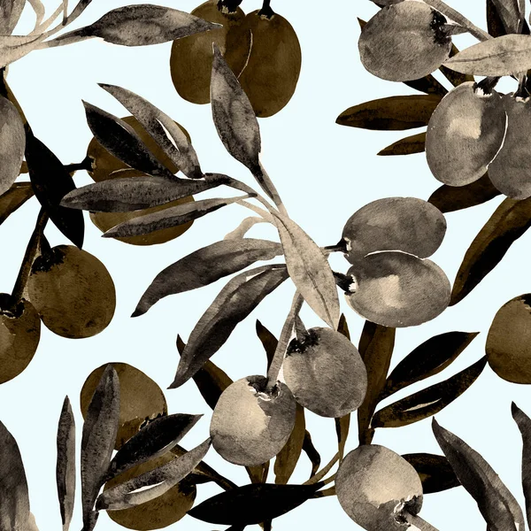 Olive Akvarell Sömlös Mönster Bild Vit Och Färgad Bakgrund — Stockfoto