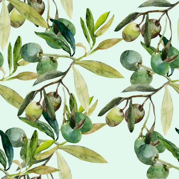 Aquarelle Olive Motif Sans Couture Image Sur Fond Blanc Coloré — Photo