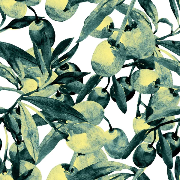 オリーブ水彩シームレスパターン 白と色の背景の画像 — ストック写真