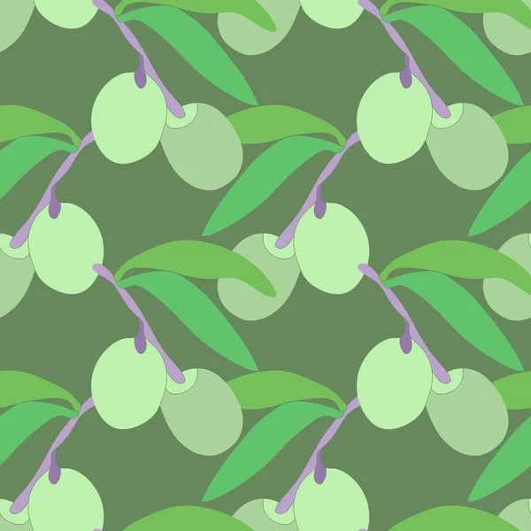 Olive Tree Branch Seamless Pattern Imagen Sobre Fondo Blanco Coloreado — Vector de stock