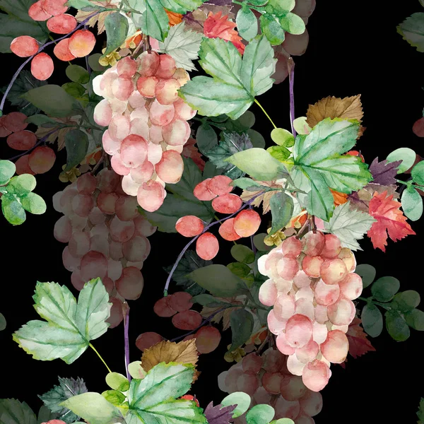 Aquarell Muster Von Trauben Und Blättern Nahtloses Muster Bild Auf — Stockfoto