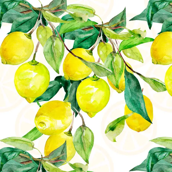 Citron Sömlös Mönster Sömlös Mönster Vit Och Färgad Bakgrund Akvarell — Stockfoto