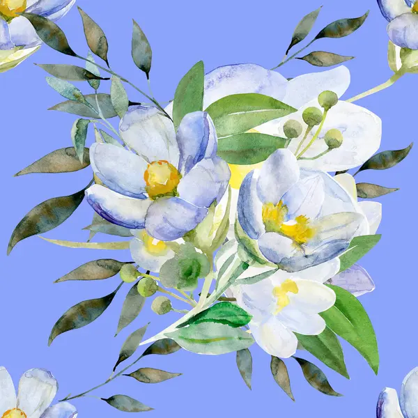 Watercolor Seamless Pattern Snowdrops Image White Colored Background — Stock Photo, Image