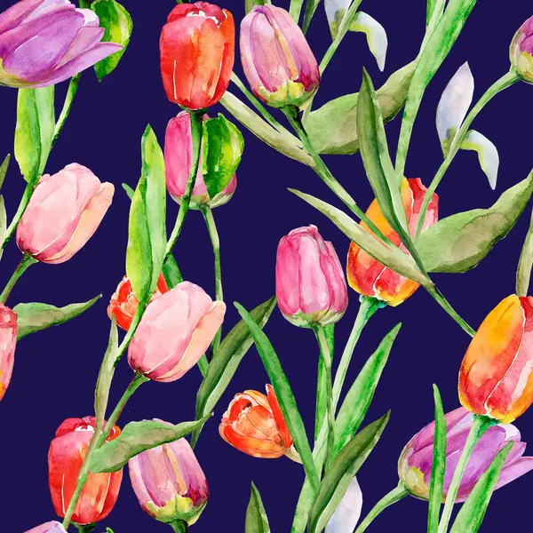 Tulips Seamless Pattern Image White Colored Background — Fotografia de Stock