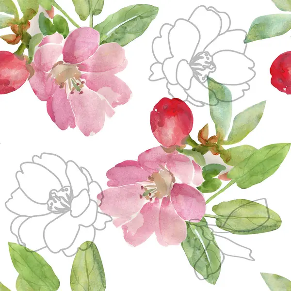 Jestem Sakura Płynny Wzór Kwiaty Akwarela Ilustracja — Zdjęcie stockowe