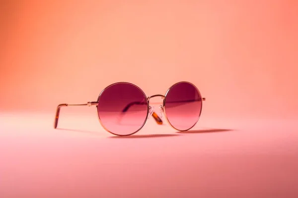 Μόδα Χρυσό Πλαίσιο Γυαλιά Ηλίου Ένα Ροζ Φόντο — Φωτογραφία Αρχείου