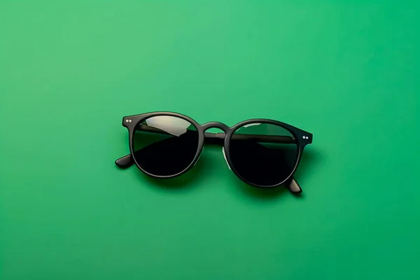 Par Gafas Sol Negras Sobre Fondo Verde —  Fotos de Stock