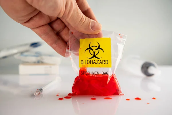 stock image Biohazard specimen plastic bag on a white background