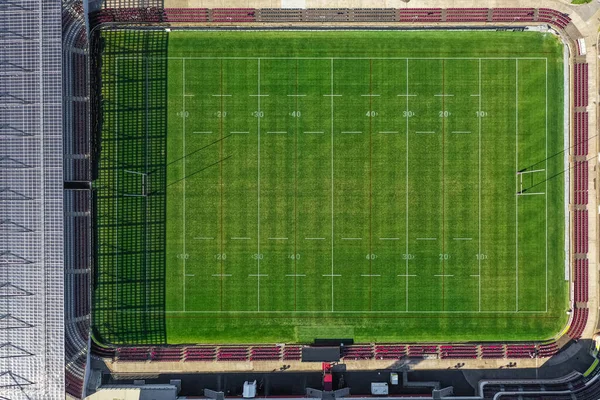 Top view of a rugby field, bird's-eye view of a rugby field