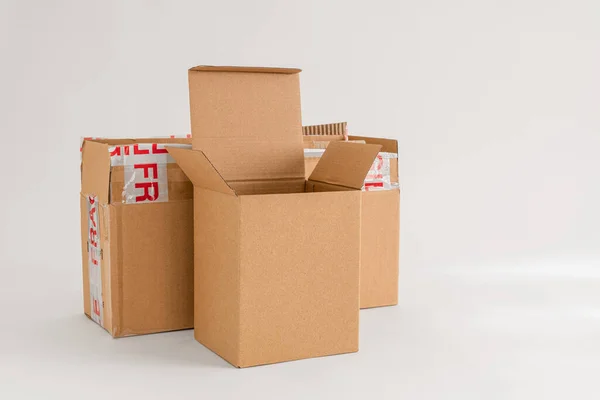 Empty Cardboard Boxes Isolated White Background — Stock Photo, Image
