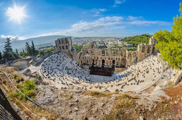 Panoramic View Theatre Dionysus Ancient Greek Theater Sunny Day City — Stock Photo, Image