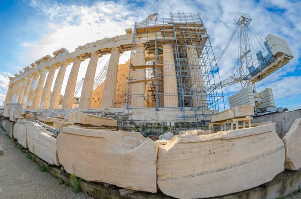 Acropolis Athens Parthenon Temple Ruins Reconstruction Works — Stock Photo, Image