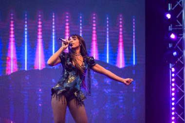 Sydney Avustralya - 19 Ekim 2019: Kelly Rowland, Royal Randwick Hipodromu 'nda 19 Ekim 2019 tarihinde The Everest Day yarış gününde sahne aldı..