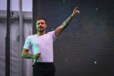 Sydney, Avustralya - 13 Ekim 2018: Liam Payne, Royal Randwick Hipodromu 'nda 13 Ekim 2018 tarihinde TAB Everest Yarış Günü' nde sahne aldı..