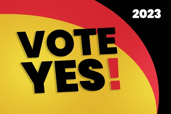 Australian referendum sign with words Vote Yes. Background with aboriginal flag colors.