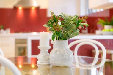 Ev dekorasyonu, modern oturma odasının içi. Şık ev, apartman dekorasyonu..