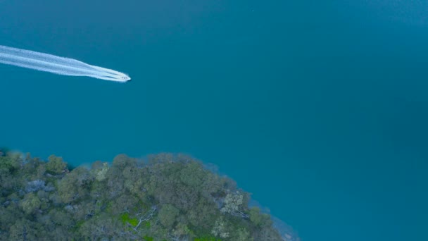 Drönarbilder Båt Panoramautsikt Över Vattenvägarna Norra Stränder Sydney Nsw Australien — Stockvideo
