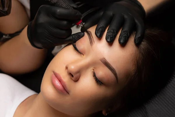 Process Creating Permanent Brow Makeup Machine Beauty Salon — Stock Photo, Image