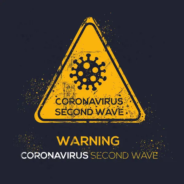 Novel Coronavirus Second Wave Varovné Znamení Vektorová Ilustrace — Stockový vektor
