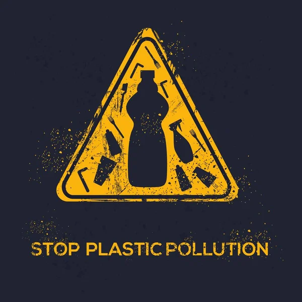 Stop Plastic Pollution Warning Sign Vector Illustration — Stock Vector