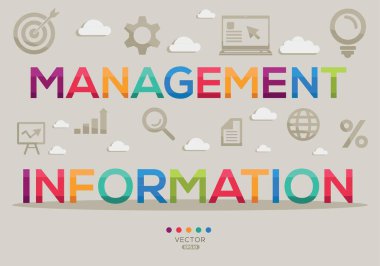 Simgelerle Yönetim Bilgileri Banner Tasarımı, Vektör illüstrasyonu.
