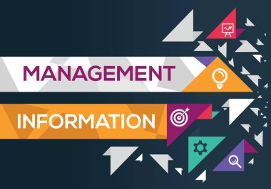 Simgelerle Yönetim Bilgileri Banner Tasarımı, Vektör illüstrasyonu.