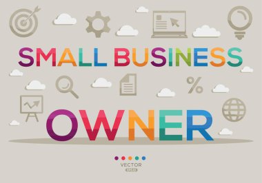 Küçük işletme sahibi Simgeli Banner Design, Vektör illüstrasyonu.