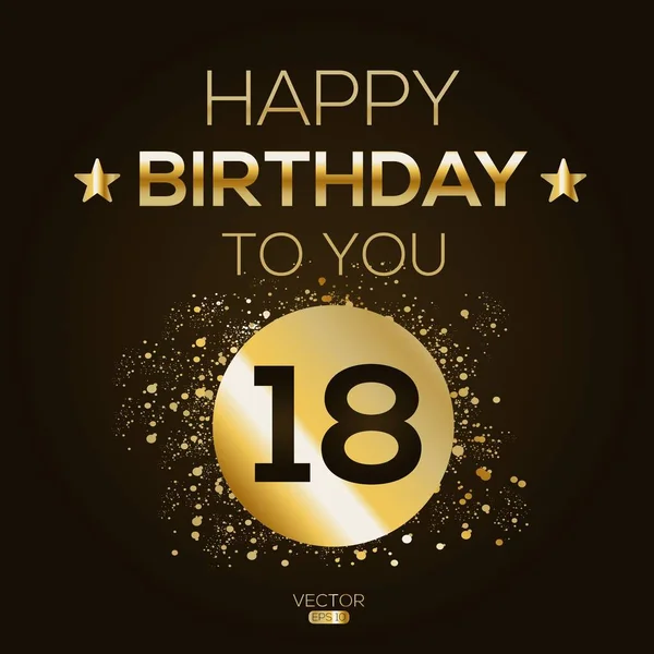 Mutlu yıllar sana (18 yıl) Renkli tebrik kartı, Vektör illüstrasyonu.