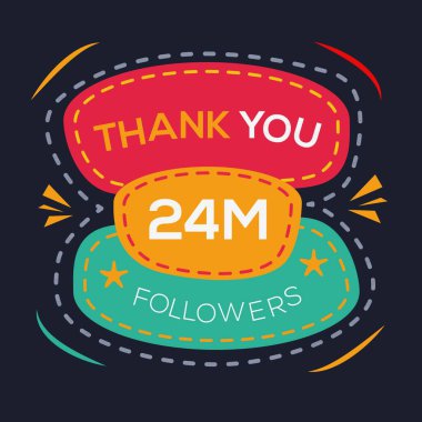 Teşekkürler (24milyon, 24.000) takipçi sosyal ağ ve takipçi için tasarım şablonu, Vektör illüstrasyonunu kutladı.