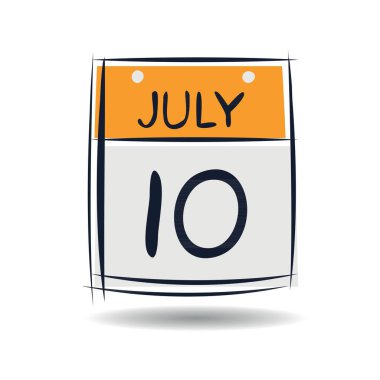 Tek günlük yaratıcı takvim sayfası (10 Temmuz), Vektör illüstrasyonu.