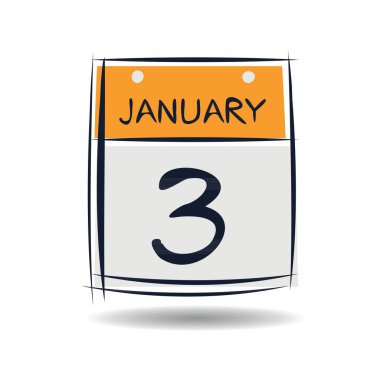 Tek günlük yaratıcı takvim sayfası (3 Ocak), Vektör illüstrasyonu.