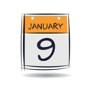 Tek günlük yaratıcı takvim sayfası (9 Ocak), Vektör illüstrasyonu.