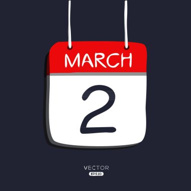 Creative calendar page with single day (2 March), Vector illustration. clipart