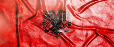 Arnavutluk bayrağı, sallanan gerçekçi kumaş bayrağı, Bayrak Arkaplan dokusu, 3D illüstrasyon.