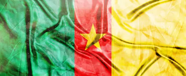 stock image Cameroon flag, Realistic waving fabric flag, Flag Background texture, 3d illustration.