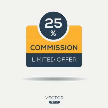 % 25 Komisyon sınırlı teklif, Vektör etiketi.