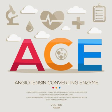 ACE _ Angiotensin enzimi, harfleri ve simgeleri ve vektör illüstrasyonunu dönüştürüyor.