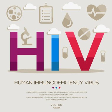 HIV _ Insan bağışıklık yetmezliği virüsü, harfler ve simgeler ve vektör illüstrasyonu.