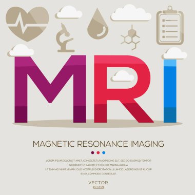 MRI _ Manyetik rezonans görüntüleme, harfler ve simgeler, vektör illüstrasyonu.