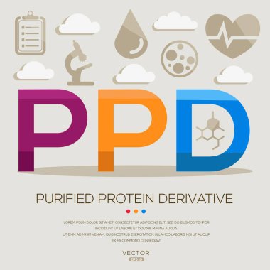 PPD _ Purified protein derivative, letters and icons, vector illustration. clipart