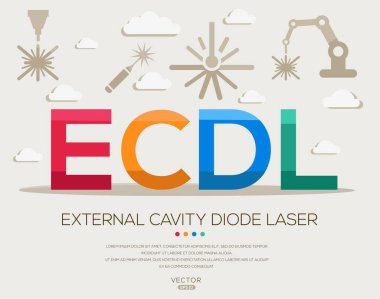 ECDL _ Dış boşluk diyot lazer, harfler ve simgeler ve vektör illüstrasyonu.