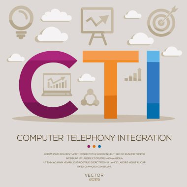 CTI _ bilgisayar telefon entegrasyonu, harfler ve simgeler ve vektör illüstrasyonu.
