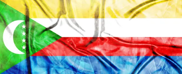 stock image Comoros flag, Realistic waving fabric flag, Flag Background texture, 3d illustration.